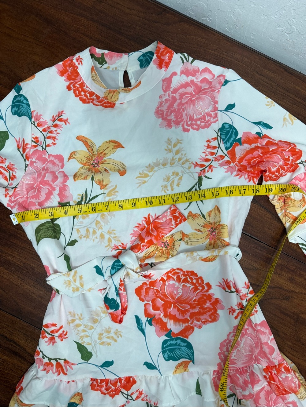 Cream Floral Ruffle Dress - Picture 4 of 6